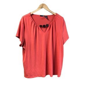 East 5th Woman Size 3XL (XXXL) Coral with Brown Accent Blouse